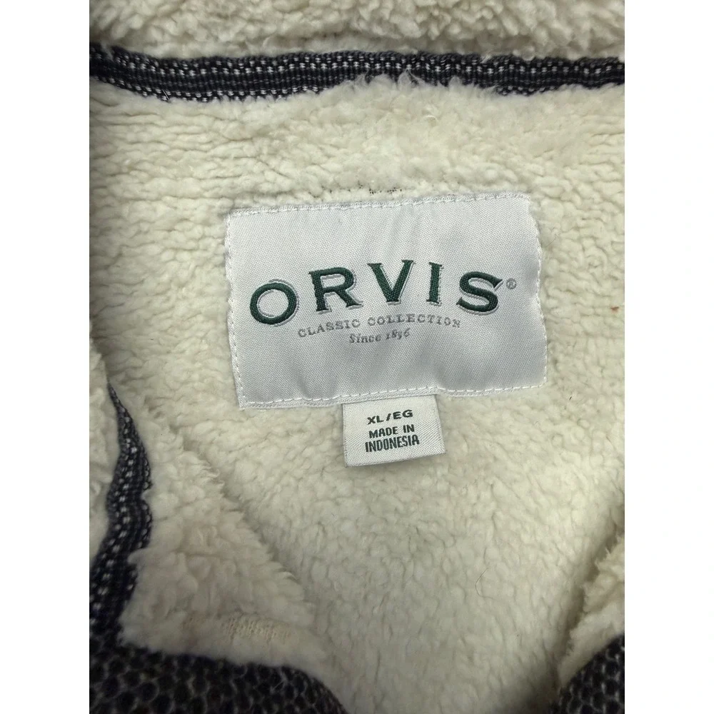 Orvis Mens XL Gray Sherpa Lined Quarter Zip Pullover Textured Knit Sweater